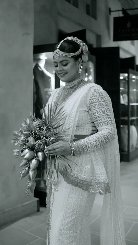 Black and white Sri Lankan bridal portrait